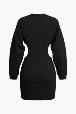 Cut Out Waist Lantern Sleeve Mini Dress
