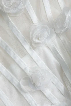 3D Floral Mesh Sheer Strapless Sleeveless Mini Dress