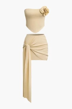 3D Floral Tube Top And Knot Mini Skirt Set