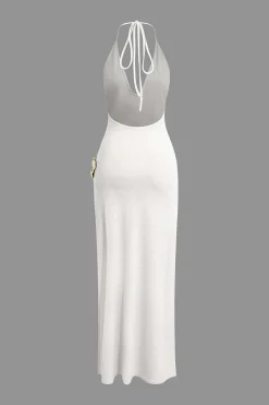3D Floral V-Neck Backless Slit Maxi Dress