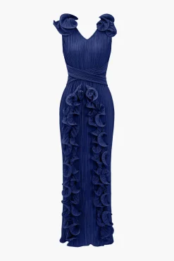 3D Floral V-neck Midi Dress