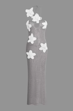 3D Flower Crossed Knit Maxi Dress