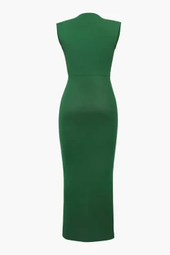 Deep V-Neck Sleeveless Midi Dress