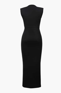 Deep V-Neck Sleeveless Midi Dress