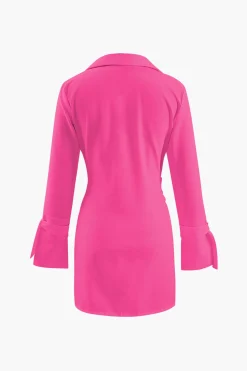 Deep V-neck Wrap Mini Shirt Dress