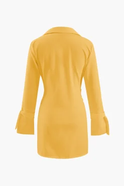 Deep V-neck Wrap Mini Shirt Dress