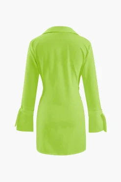 Deep V-neck Wrap Mini Shirt Dress