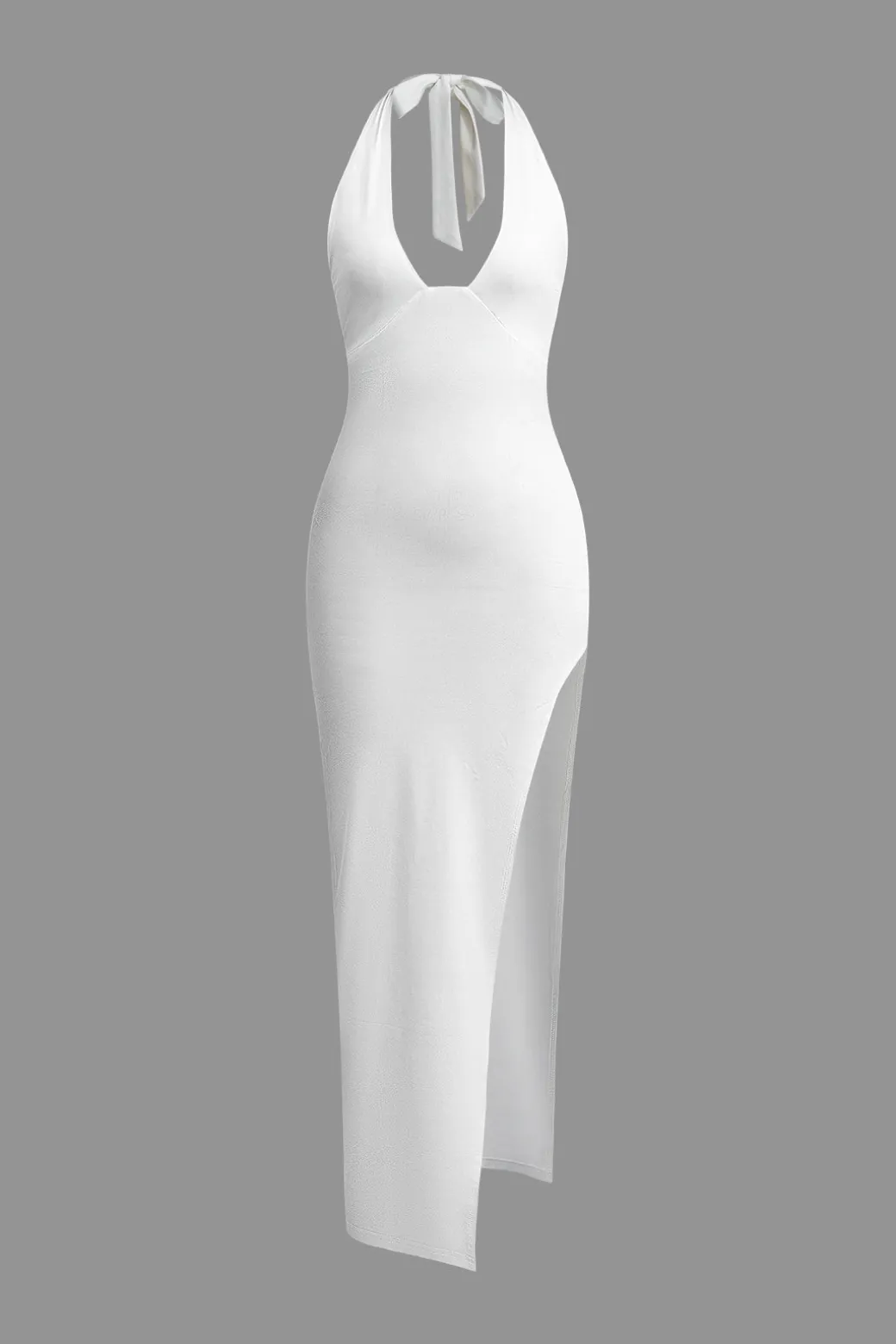 Deep-V Neck Halter Backless Slit Midi Dress
