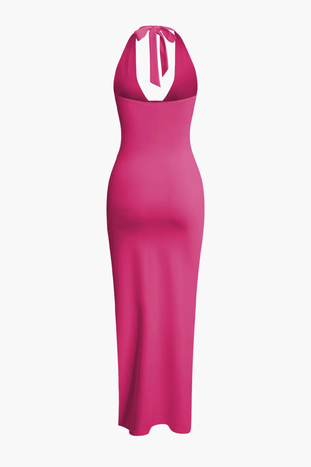 Deep-V Neck Halter Backless Slit Midi Dress