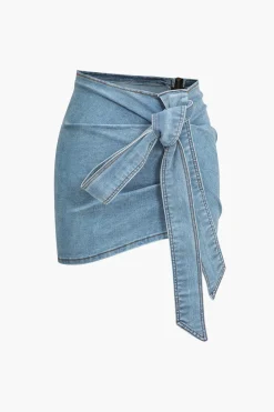 Denim Asymmetrical Bow Skirt