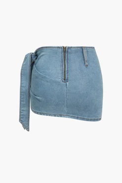 Denim Asymmetrical Bow Skirt