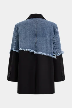 Denim Button Patchwork Long Sleeve Blazer