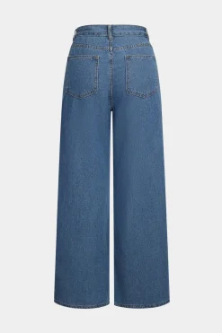 Denim Button Pocket High Waist Straight Leg Jeans