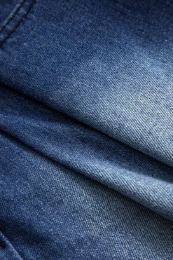 Denim Faux Fur Patchwork Button Skirt