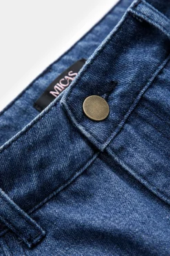 Denim Faux Fur Patchwork Button Skirt