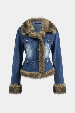Denim Faux Fur Patchwork Jacket