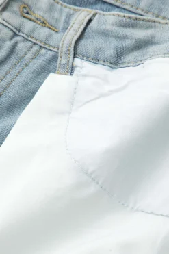 Denim Frayed Detail Straight Leg Jeans