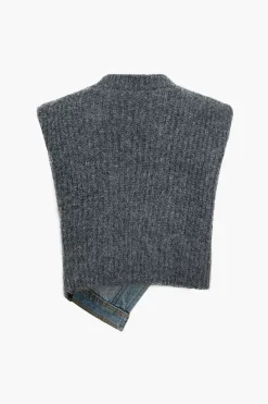 Denim Patchwork Asymmetrical Sweater Vest
