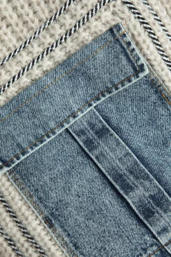 Denim Patchwork Button Pocket Sweater Cardigan