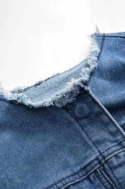 Denim Patchwork Button Round Neck Pocket Outerwear