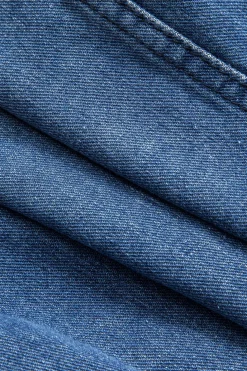 Denim Patchwork Button Round Neck Pocket Outerwear