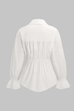 Denim Patchwork Corset Waist Long-Sleeve Shirt