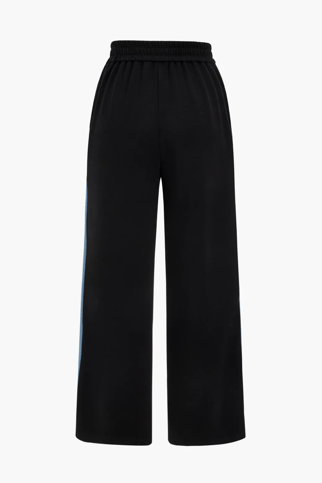 Denim Patchwork Long Sleeve Top And Wide Leg Trousers Set