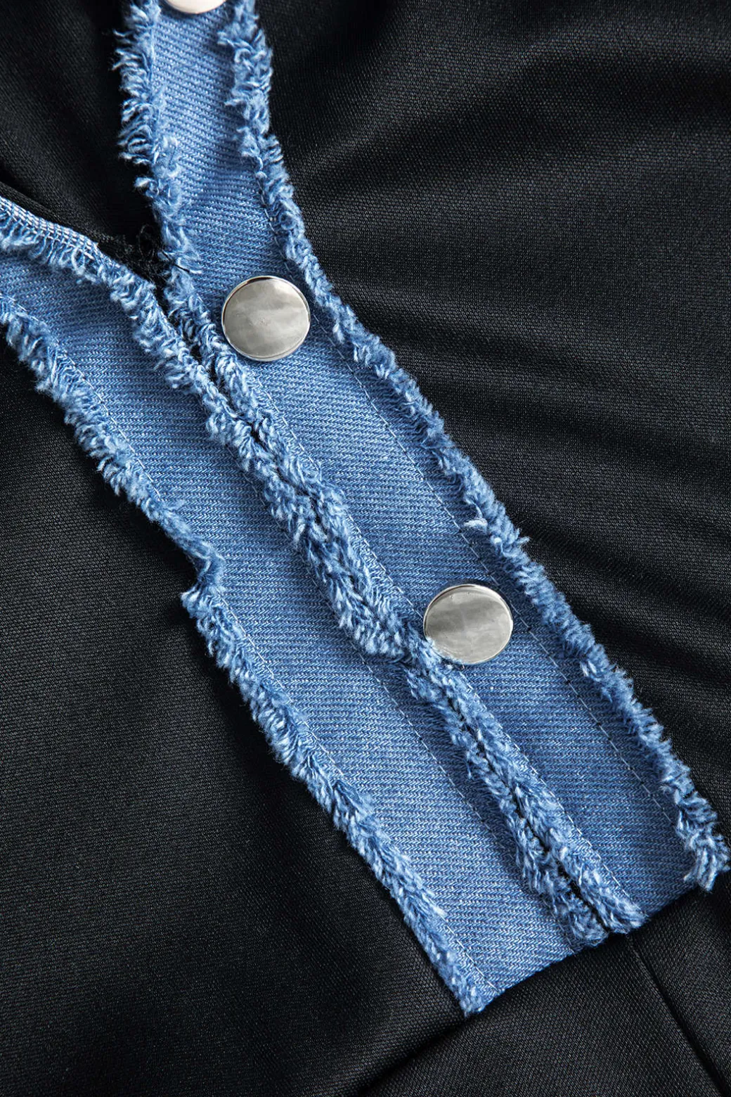 Denim Patchwork Long Sleeve Button Romper