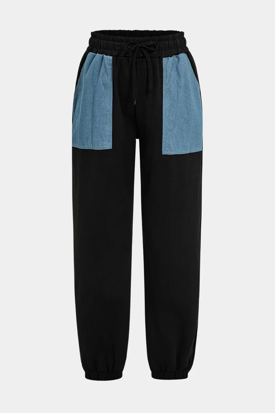 Denim Patchwork Pocket Tie-Up Top And Trousers Set
