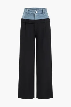 Denim Patchwork Straight Trousers