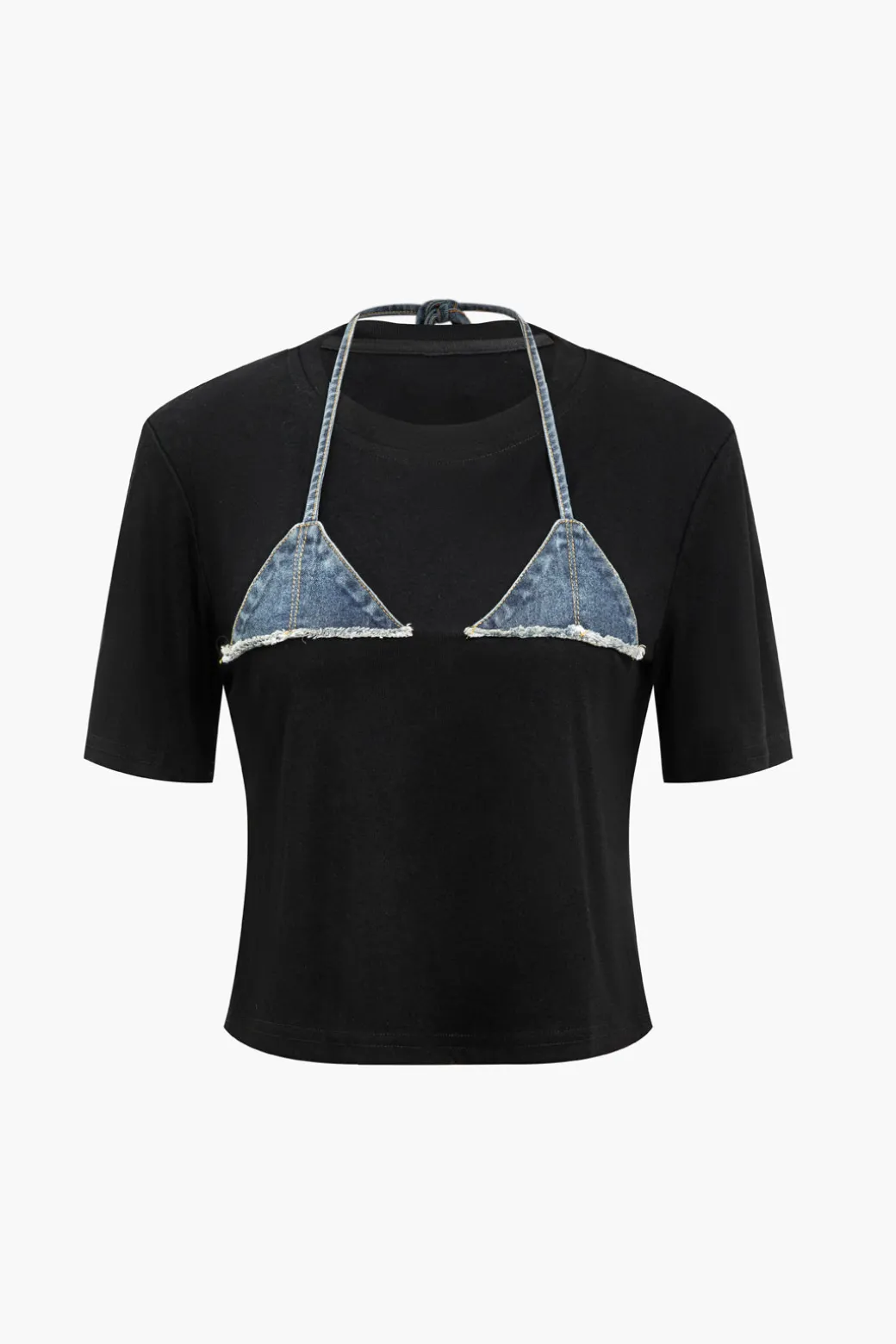 Denim Patchwork T-shirt And Skirt Set