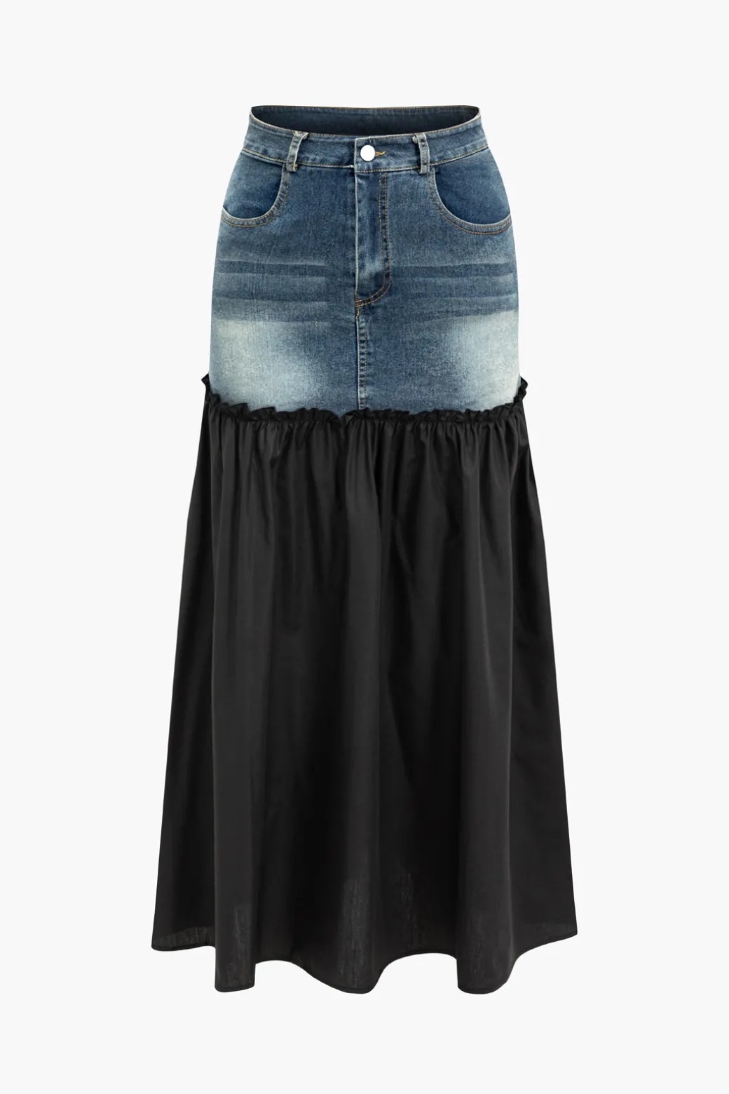 Denim Patchwork T-shirt And Skirt Set