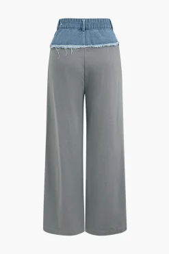 Denim Patchwork Wide Leg Trousers
