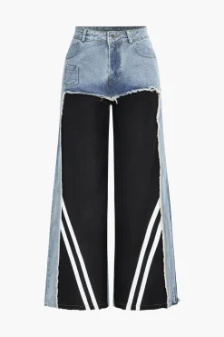 Denim Patchwork Wide Leg Jeans