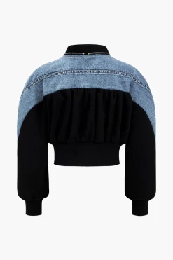 Denim Patchwork Zipper Jacket