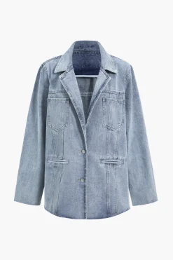 Denim Pocket Buttons Long Sleeve Outerwear