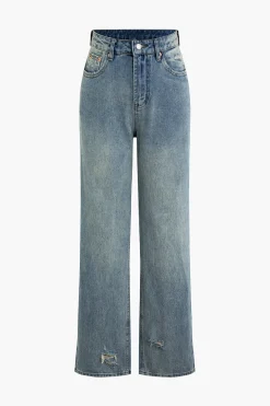 Denim Ripped Fringe Cut Out Jeans