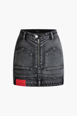 Denim Zip Up Mini Skirt