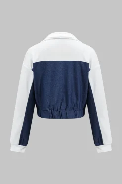 Denim Zipper Patchwork Jacket And Trousers Set