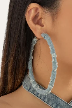 Distressed Denim Hoop Earrings