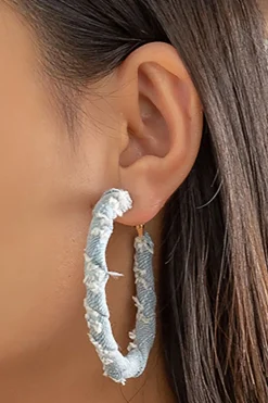 Distressed Denim Hoop Earrings