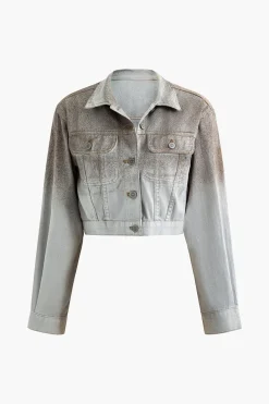 Distressed Flap Pocket Collared Denim Jacket