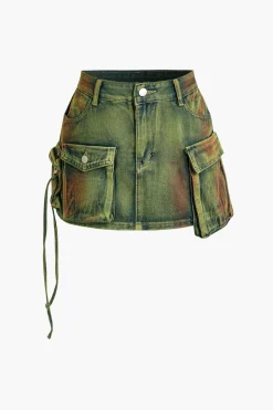 Distressed Flap Pocket Denim Mini Skirt