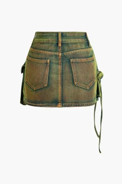 Distressed Flap Pocket Denim Mini Skirt