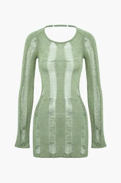 Distressed Ladder Backless Mini Dress