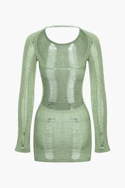Distressed Ladder Backless Mini Dress