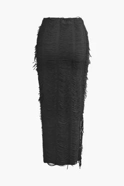 Distressed V-neck Cap Sleeve Crop Top And Slit Maxi Skirt Set