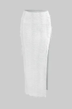 Distressed V-neck Cap Sleeve Crop Top And Slit Maxi Skirt Set