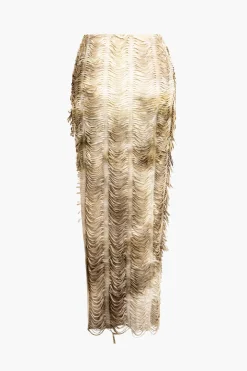 Distressed V-neck Cap Sleeve Crop Top And Slit Maxi Skirt Set