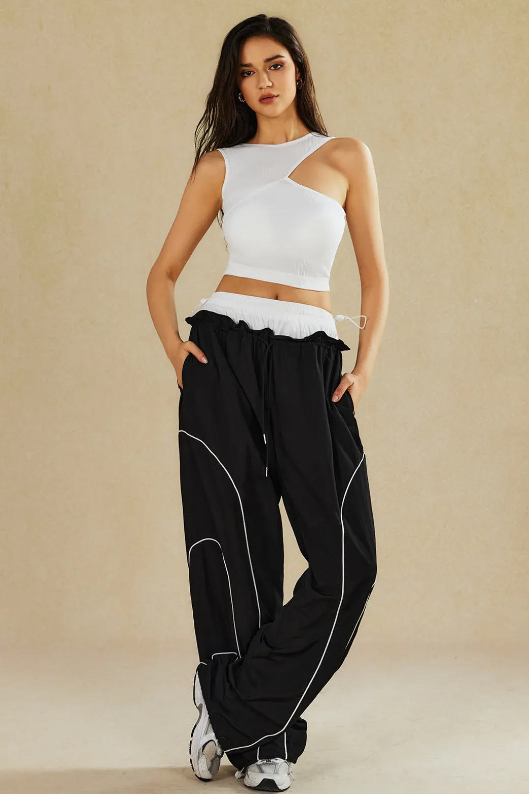 Double Waistband Color Block Trousers